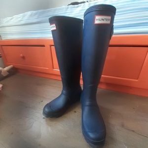 Hunter Dark Blue Striped Tall Rain Boots